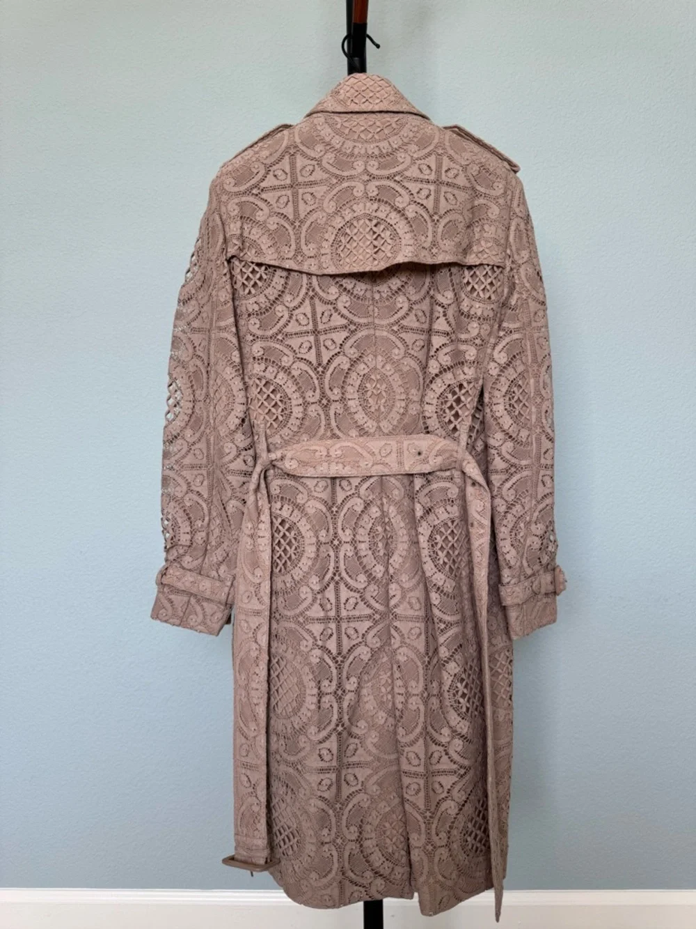 Burberry Lace Overlay Double-Breasted Trench Coat in Dusty Rose - Picture 2 of 12